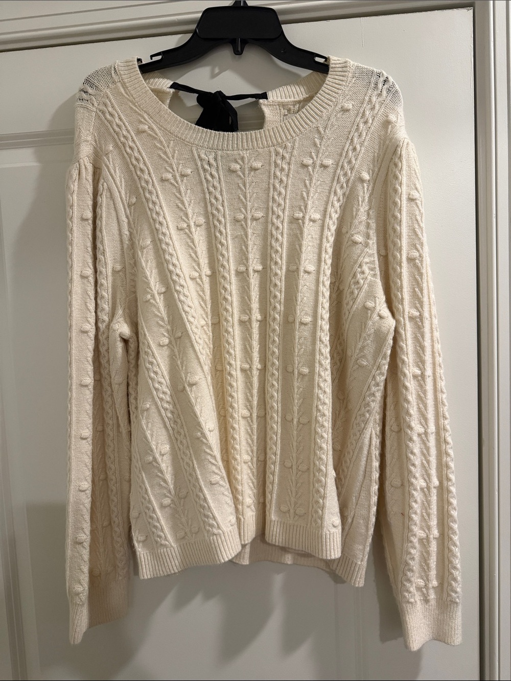 LOFT Cream Cable-Knit Crewneck Sweater